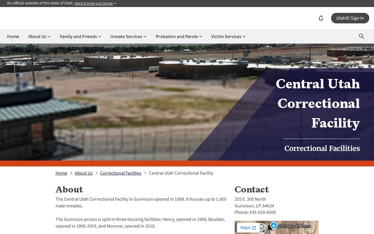 Central Utah Correctional Facility state prison release records location in Sanpete County