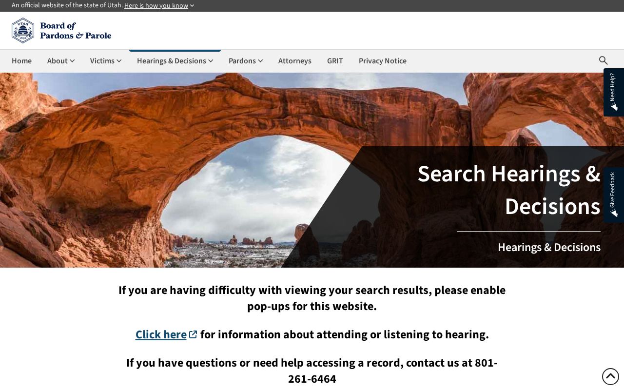 Utah Board parole hearing and decision search for Sanpete County release supervision