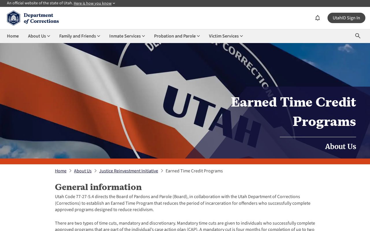 Utah earned-time programs affecting a Sanpete County projected release date